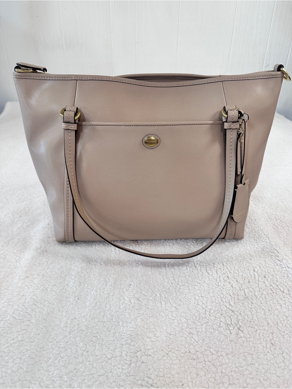 Like new Coach Tan Leather  15” x 10” Tote with Gold Hardware and shoulder strap